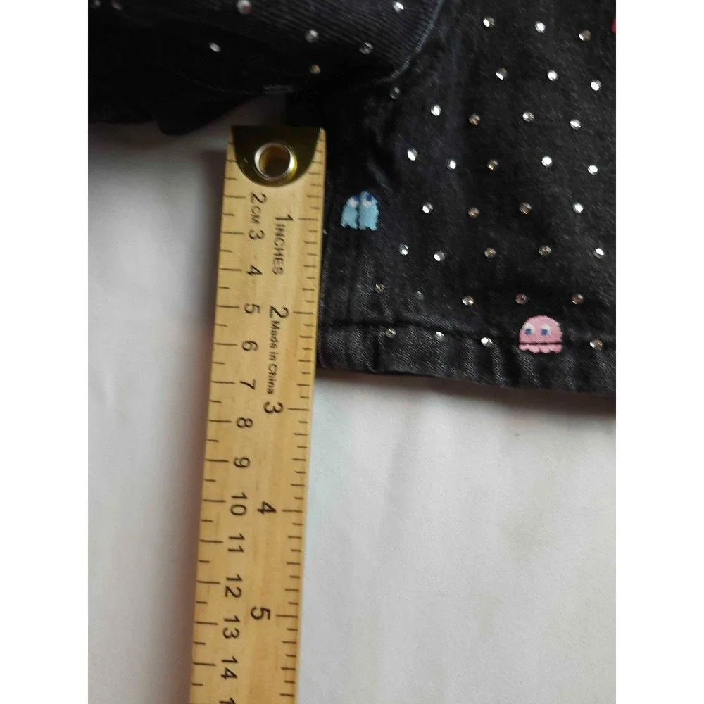 Justice‎ Pac Man Denim Shorts Size 14 Black Denim Rhinestone Retro Video Game
